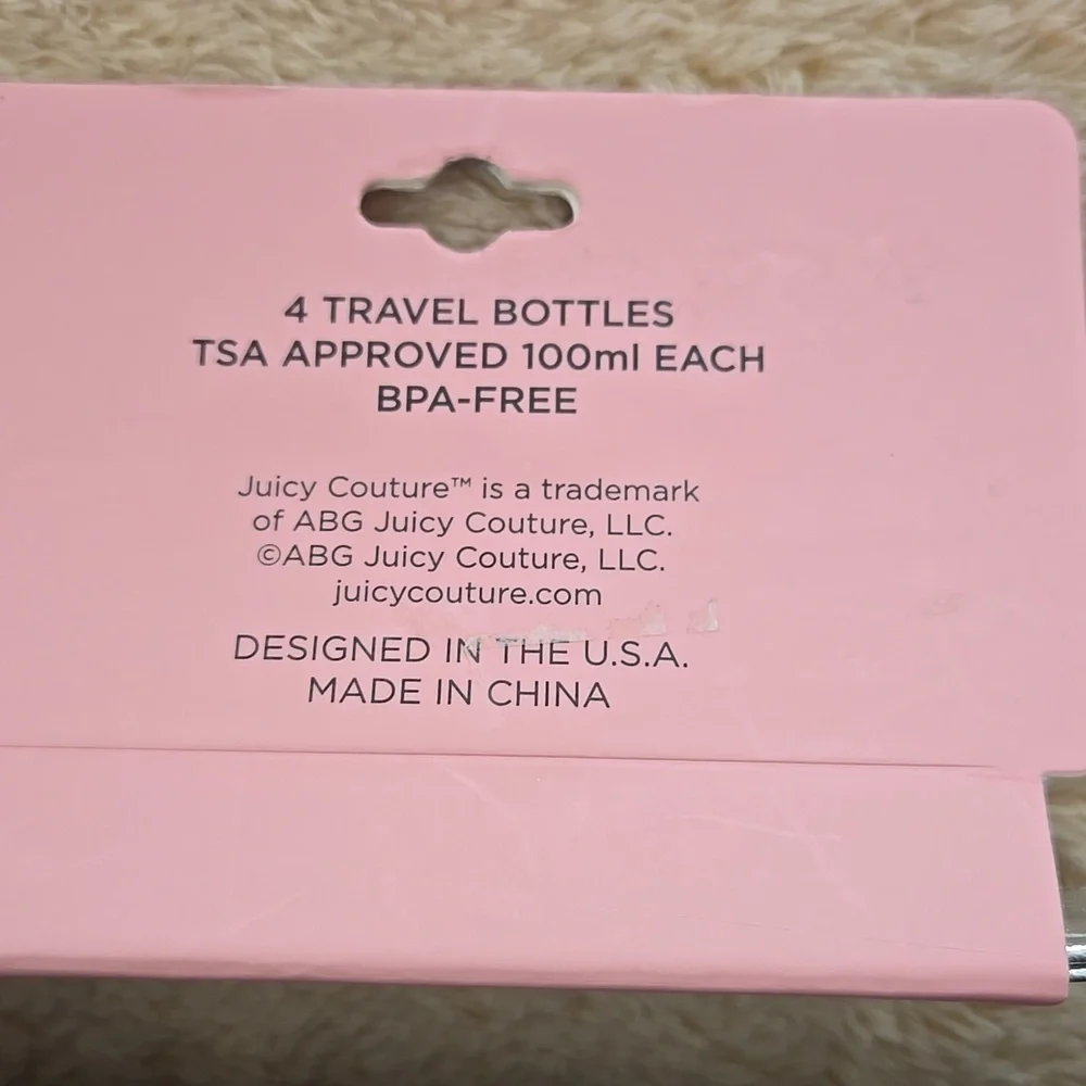 Juicy Couture 4 Pack Travel Bottles and Cosmetic Bag 100 ml TSA Approved
